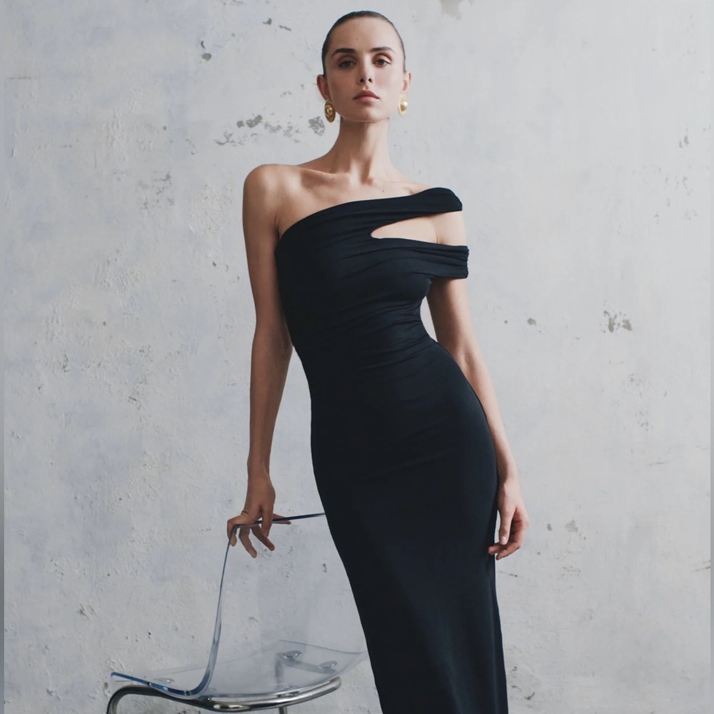 Meshki One-Shoulder Black Cutout Dress
